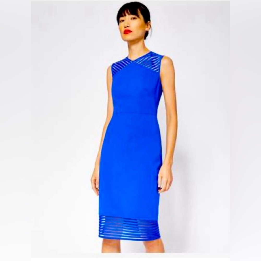 Ted Baker London Mesh Detail Blue Bodycon Dress - Size 3 (US 8)
